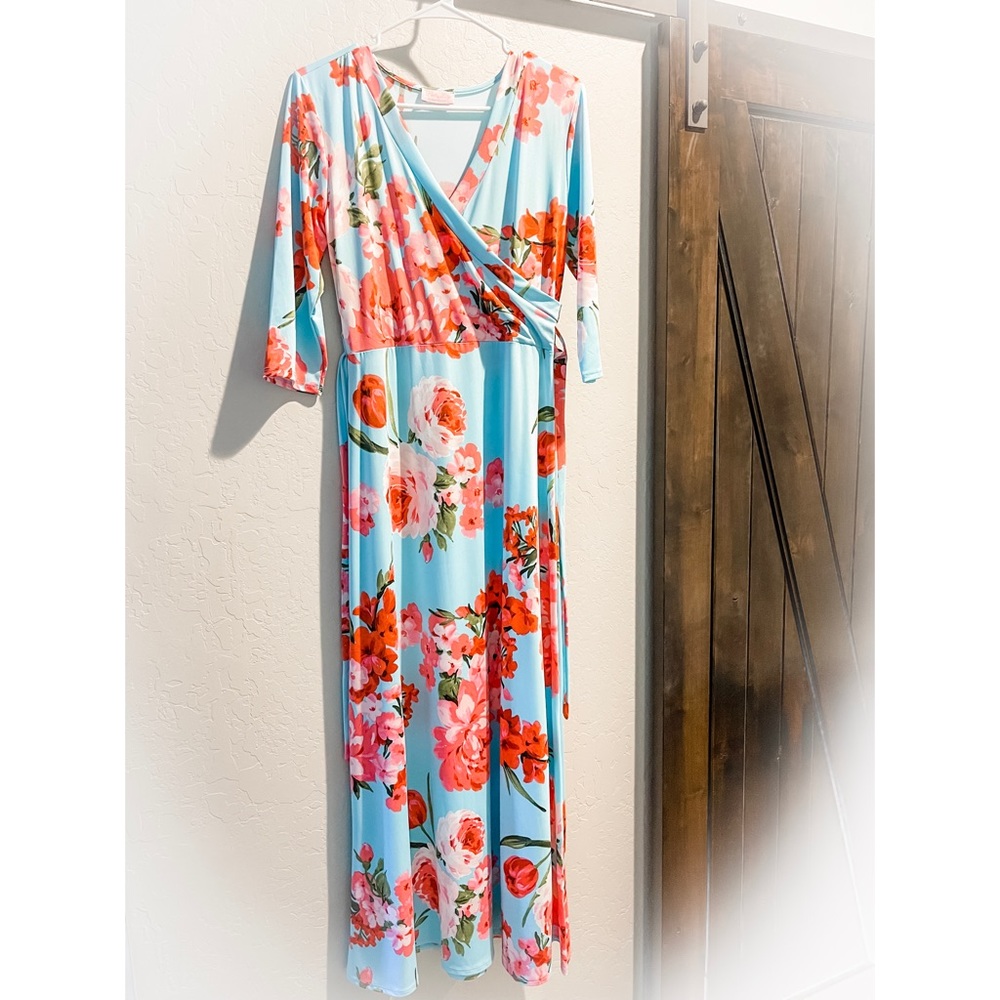 Pink Lily Floral Maxi Dress-Aqua